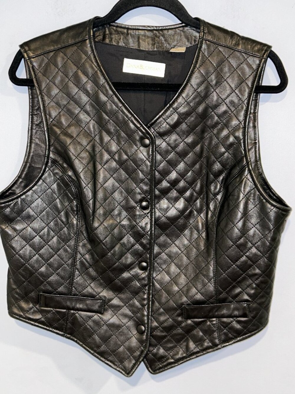 Dana Buchman Women's Black Leather Quilted Vest, Size 14